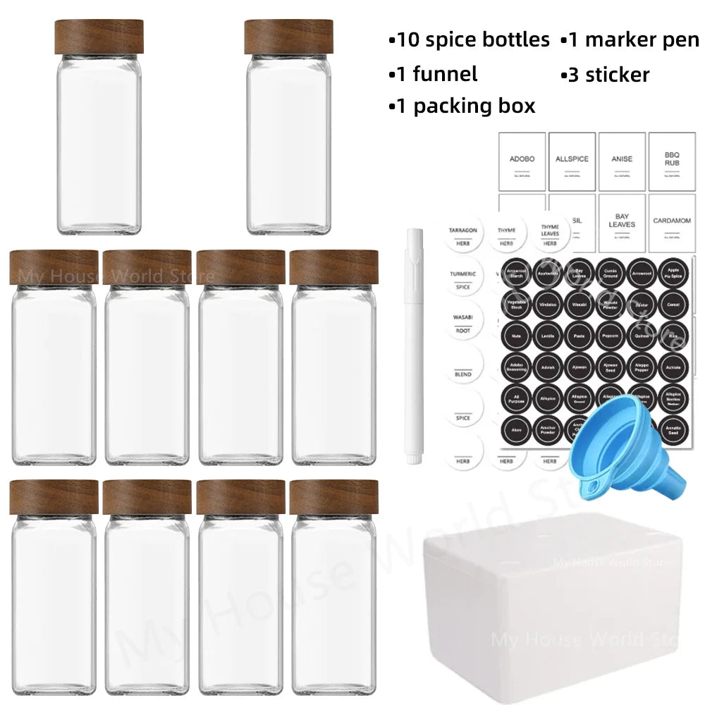 4oz Glass Spice Jars with Bamboo Lids and with organizing labels