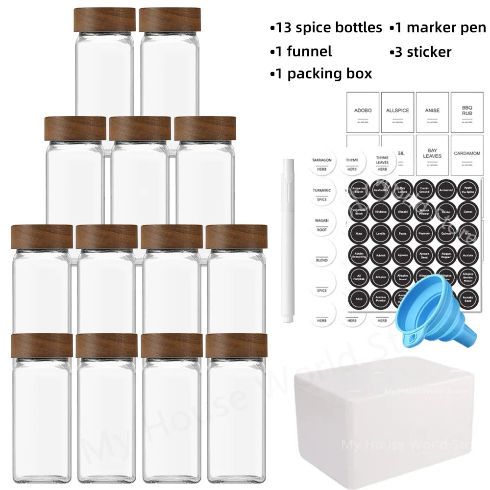 4oz Glass Spice Jars with Bamboo Lids and with organizing labels