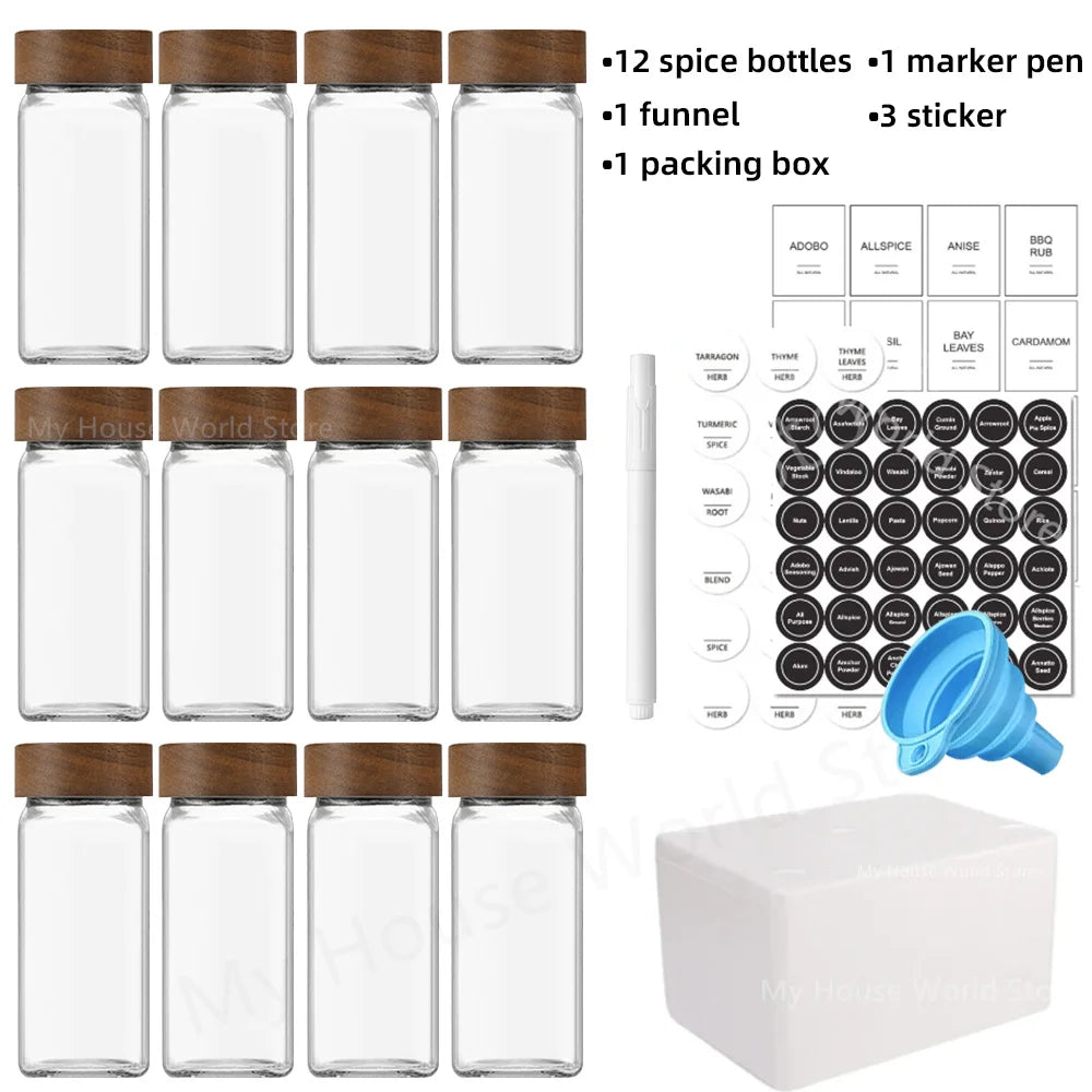 4oz Glass Spice Jars with Bamboo Lids and with organizing labels