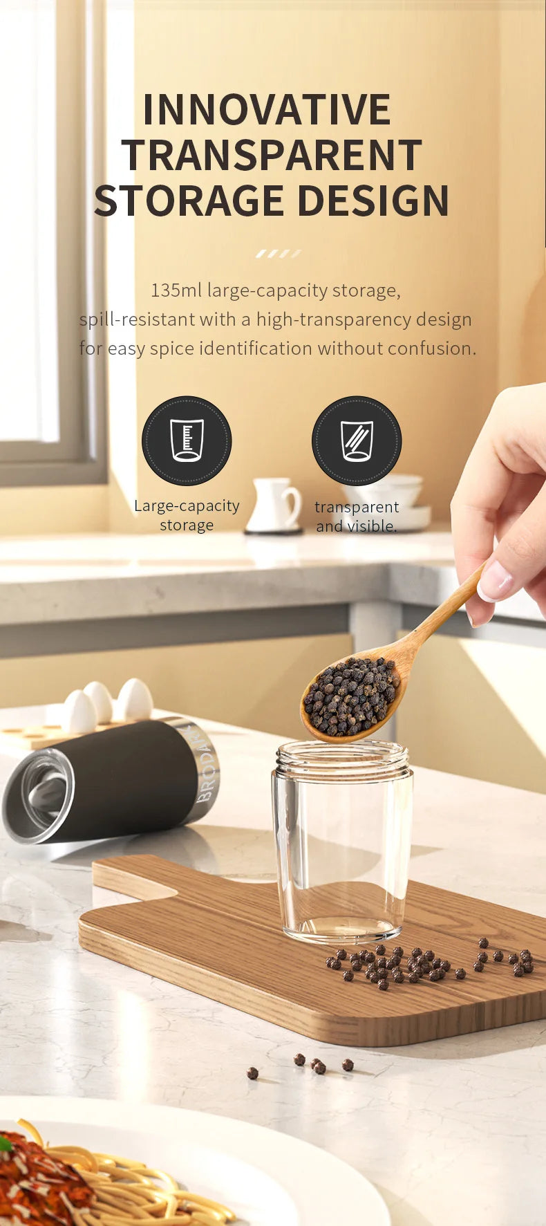 Gravity Electric Salt And Pepper Grinder Set, Battery Powered LED Light One HandAutomatic Operation