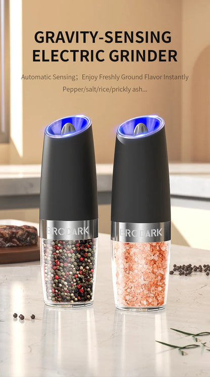 Gravity Electric Salt And Pepper Grinder Set, Battery Powered LED Light One HandAutomatic Operation