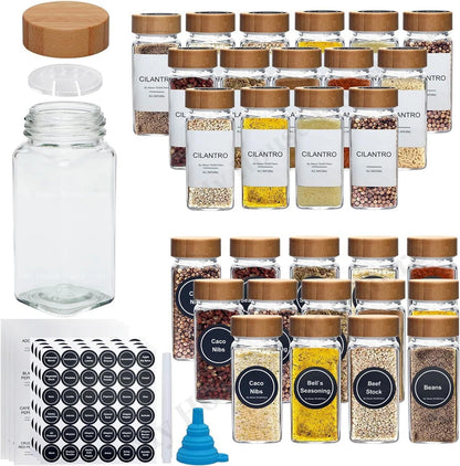 4oz Glass Spice Jars with Bamboo Lids and with organizing labels