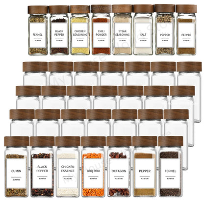 4oz Glass Spice Jars with Bamboo Lids and with organizing labels