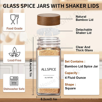 4oz Glass Spice Jars with Bamboo Lids and with organizing labels