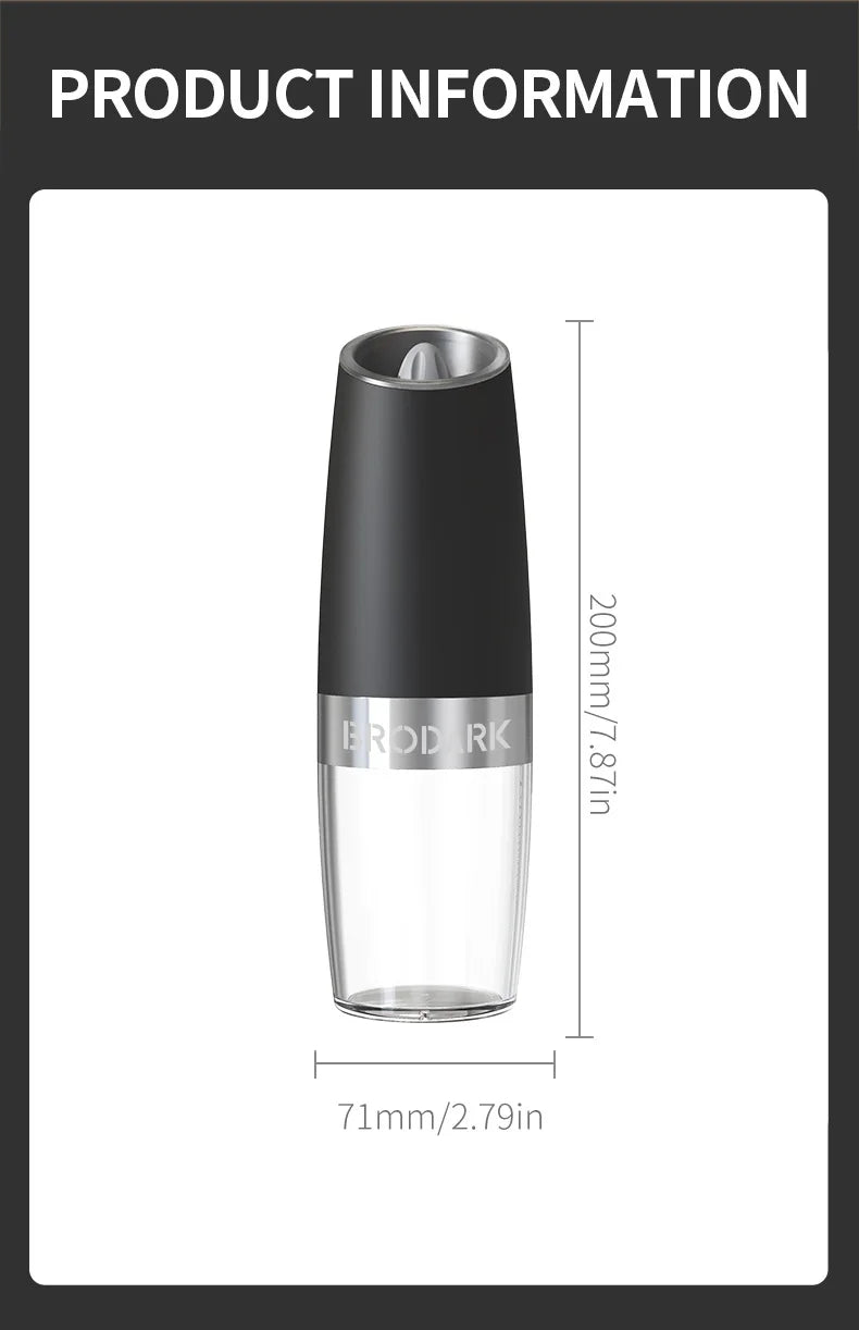 Gravity Electric Salt And Pepper Grinder Set, Battery Powered LED Light One HandAutomatic Operation