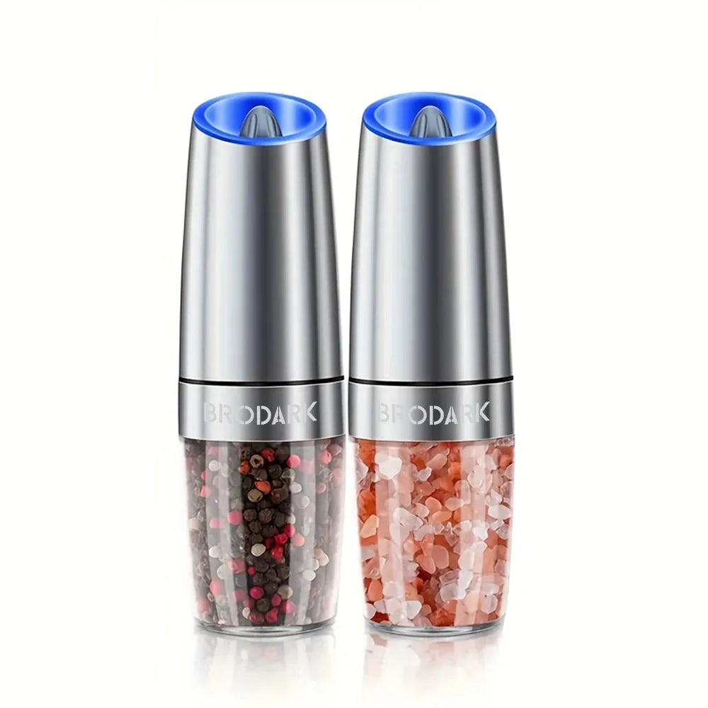 Gravity Electric Salt And Pepper Grinder Set, Battery Powered LED Light One HandAutomatic Operation