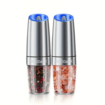 Gravity Electric Salt And Pepper Grinder Set, Battery Powered LED Light One HandAutomatic Operation