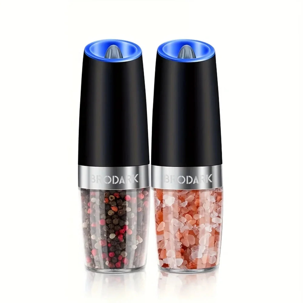 Gravity Electric Salt And Pepper Grinder Set, Battery Powered LED Light One HandAutomatic Operation