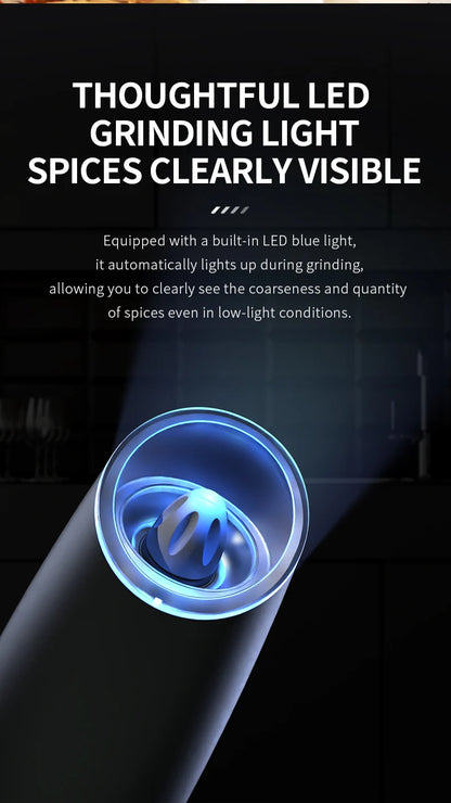 Gravity Electric Salt And Pepper Grinder Set, Battery Powered LED Light One HandAutomatic Operation