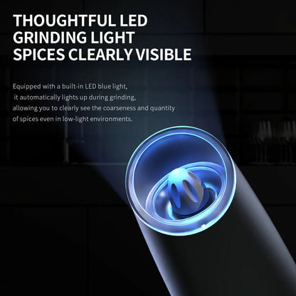 Gravity Electric Salt And Pepper Grinder Set, Battery Powered LED Light One HandAutomatic Operation